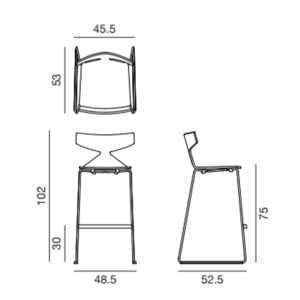 Arper Sgabello bar slitta Saya legno con cuscino seduta H75 Longho Design Palermo