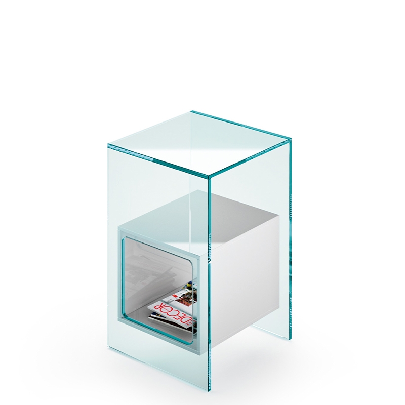 Fiam Tavolino Magique struttura extralight contenitore vetro bianco opale Longho Design Palermo