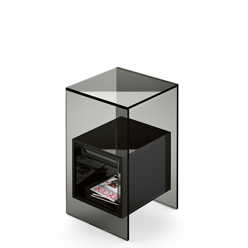 Fiam Tavolino Magique struttura fumè contenitore vetro nero Longho Design Palermo