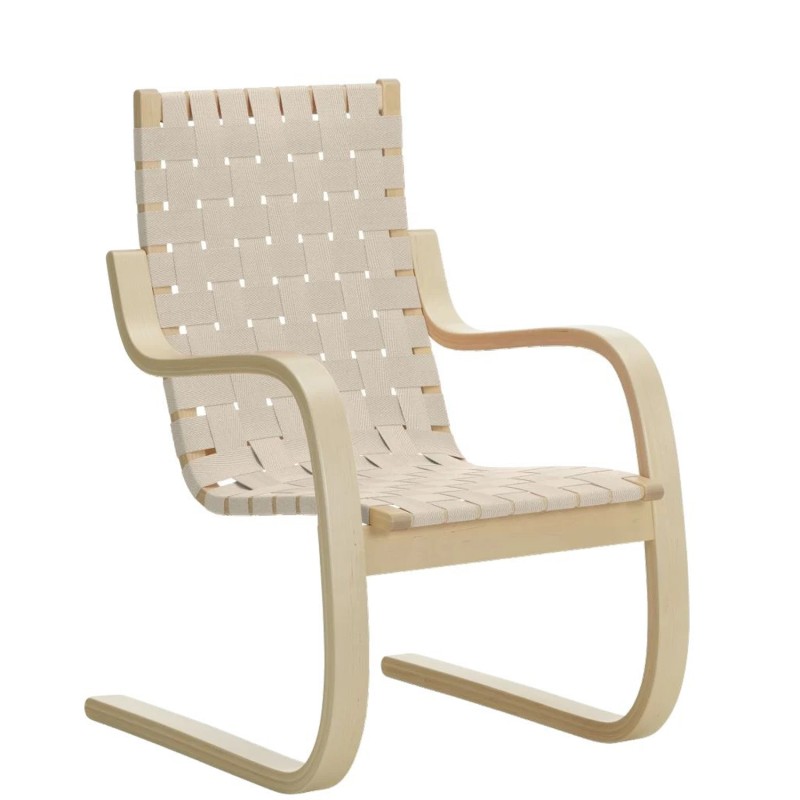 Artek - 406 armchair with linen natural white webbing