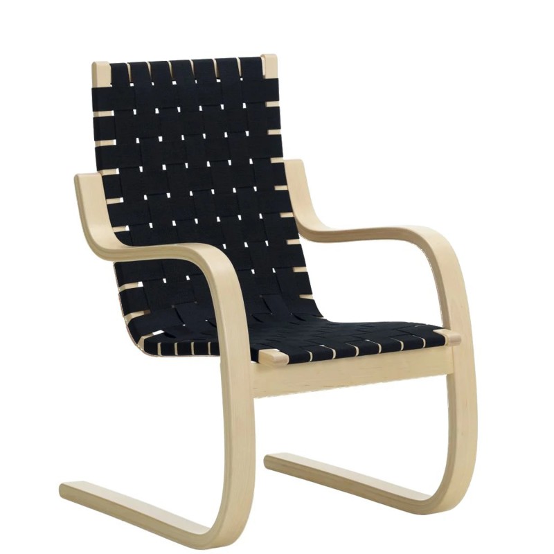 Artek - 406 armchair with linen black blue webbing