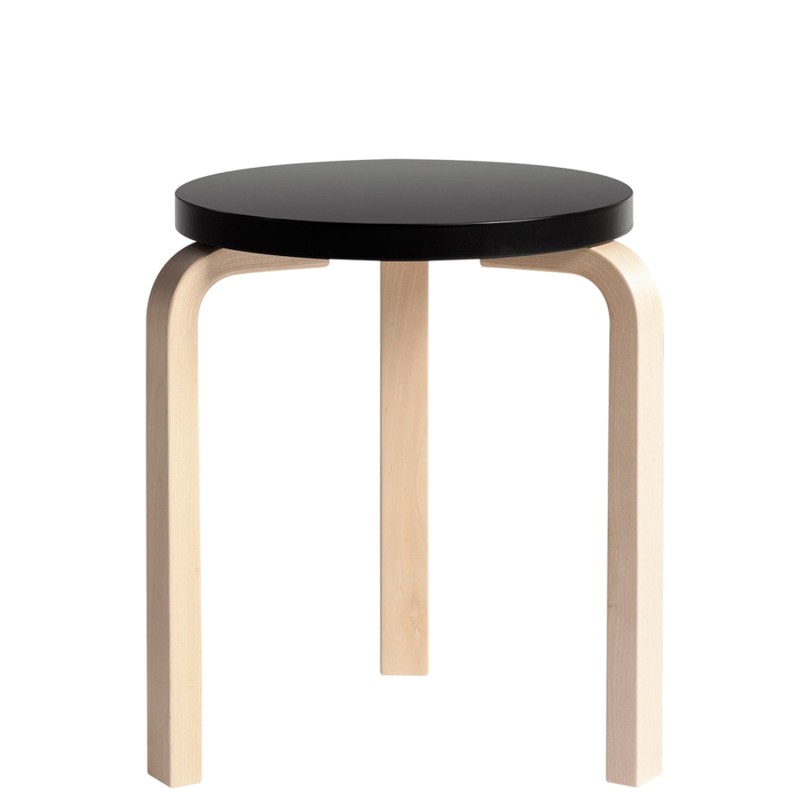 Artek - Stool 60 black lacquered birch