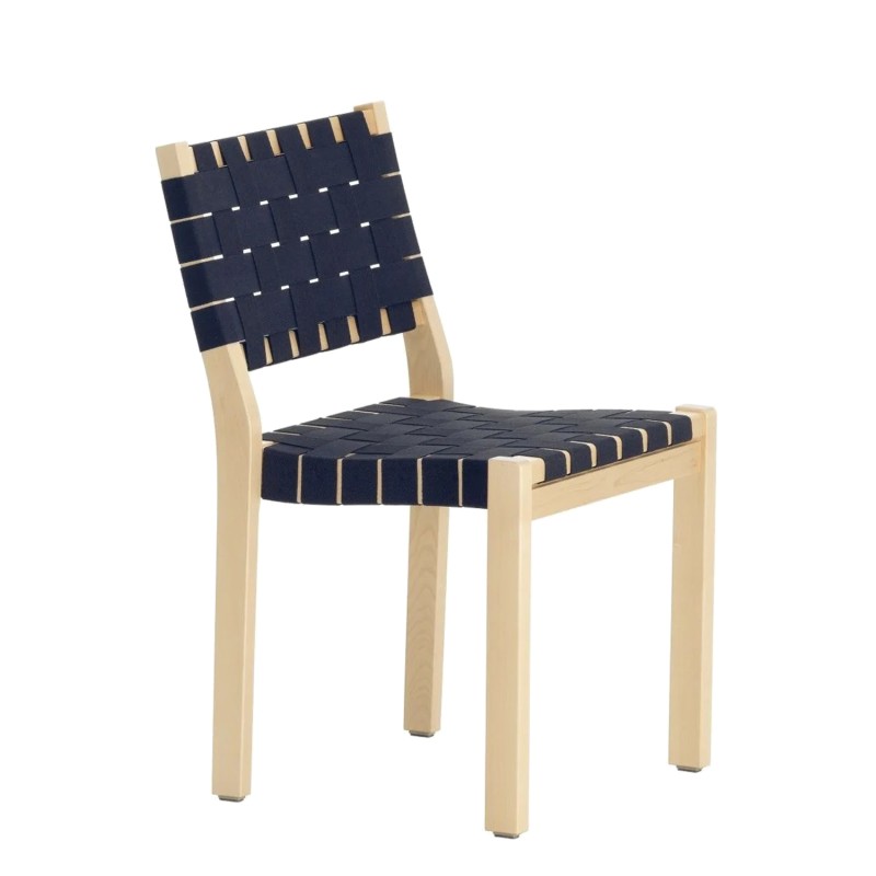 Artek - 611 chair birch black blue webbing fabric