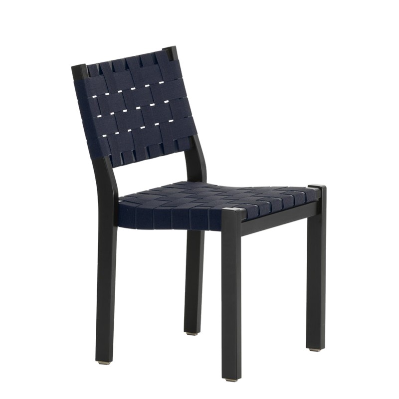 Artek Sedia 611 laccato nero tessuto intrecciato blu longho design palermo