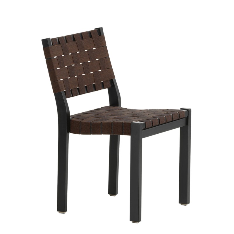 Artek - 611 chair lacquer black brown webbing fabric