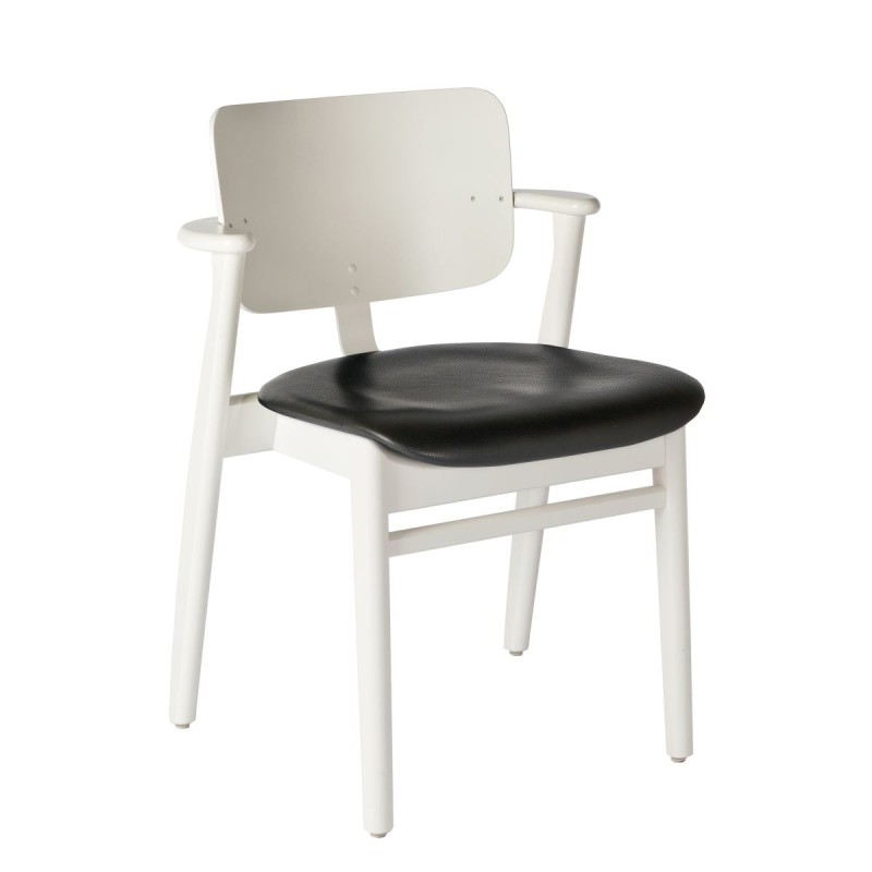 Artek - Domus Chair white birch black leather seat