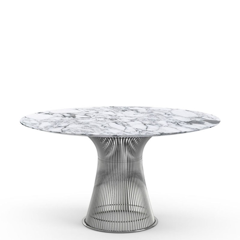 Knoll - Platner table d135 in Arabescato marble top and nickel base