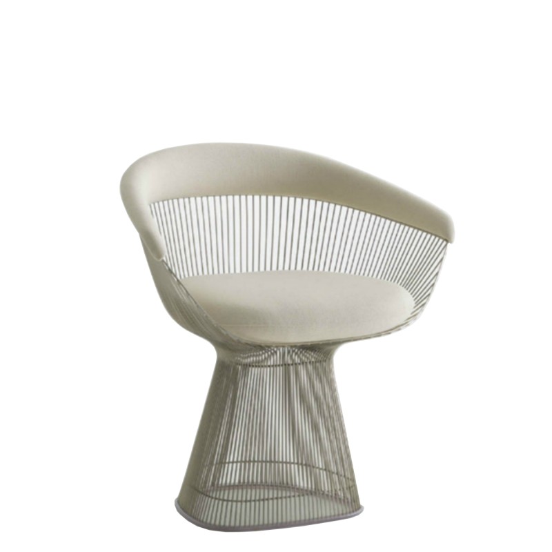 Knoll - Platner nickel chair with armrests and fabric cover