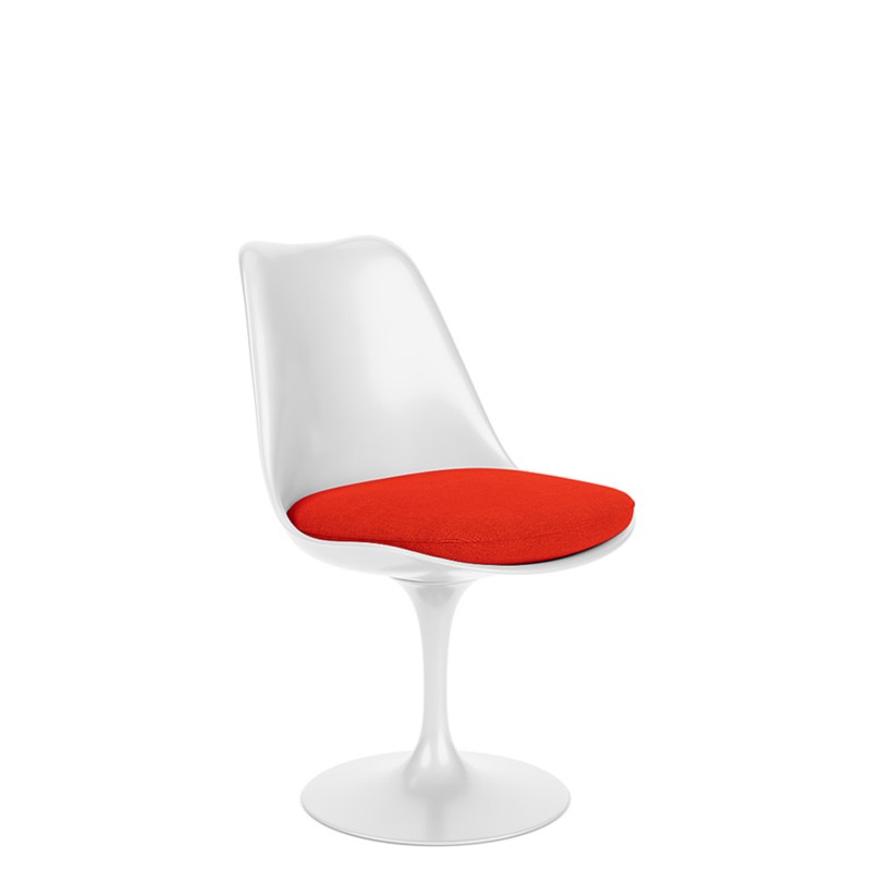 Knoll - Tulip fixed chair structure white upholstered fabric seat