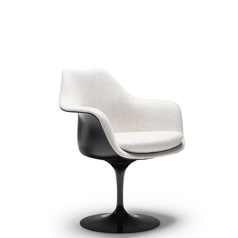 Knoll - Tulip swivel chair with arms black structure fully upholstered fabric