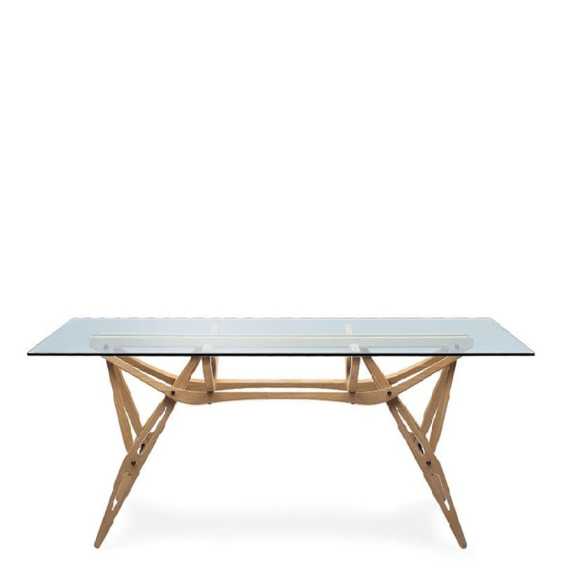 Zanotta - Reale natural oak table and glass top with bevelled edges 90x180