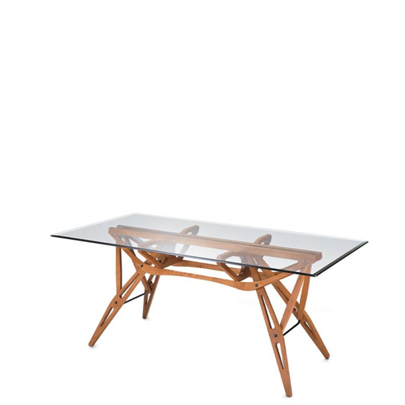 Zanotta - Reale Canaletto walnut-dyed oak table and glass top not bevelled edges 80x160