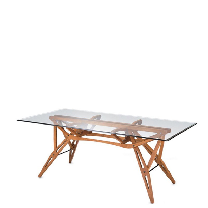 Zanotta - Reale Canaletto walnut-dyed oak table and glass top not bevelled edges 90x200