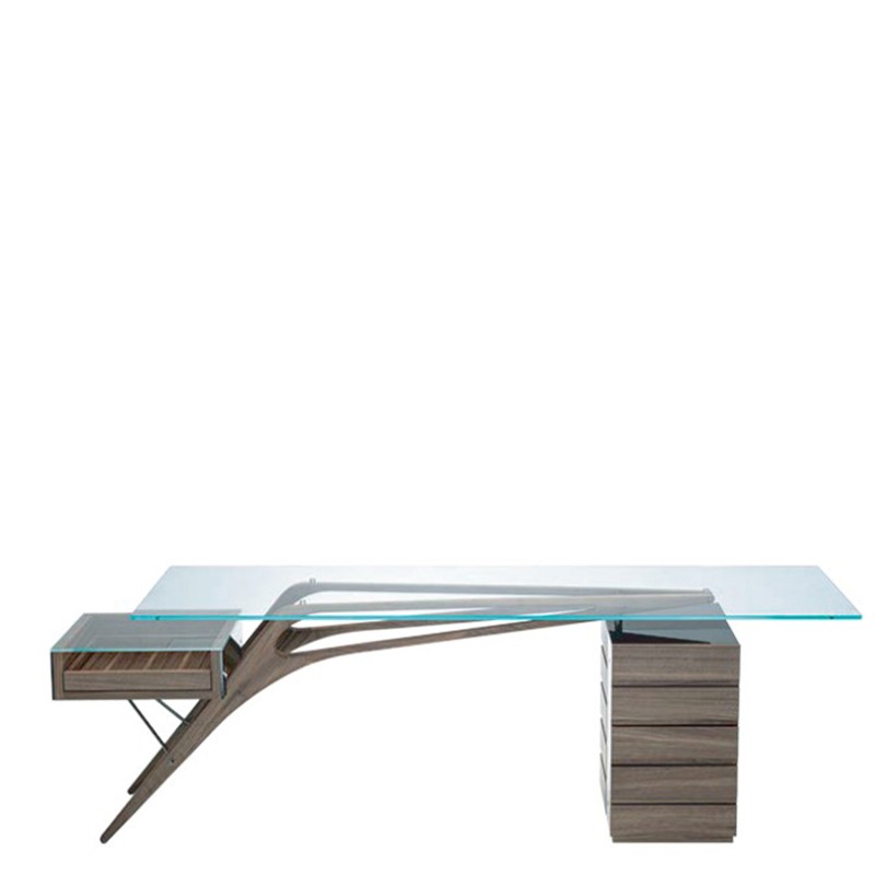 Zanotta - Cavour CM Canaletto walnut desk with extra clear glass top