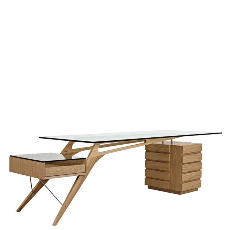 Zanotta - Cavour CM natural oak desk with extra clear glass top