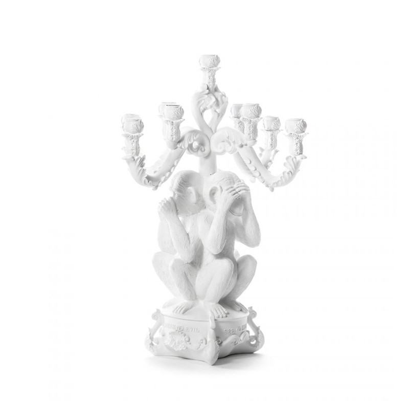 Seletti - Giant Burlesque 3 Monkeys Candle Holder white