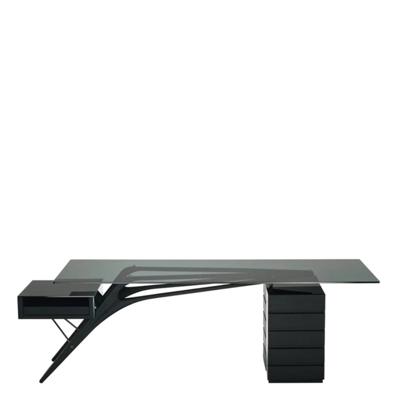 Zanotta - Cavour CM black oak desk with smoky grey glass top