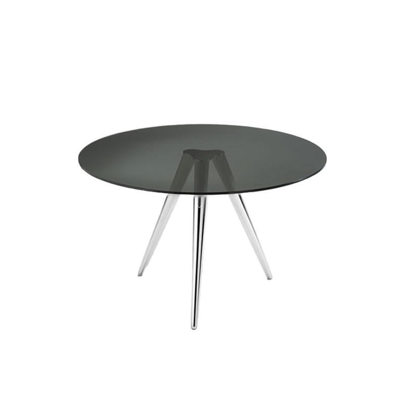 Tonelli - Unity table chrome legs smoked glass Top d110