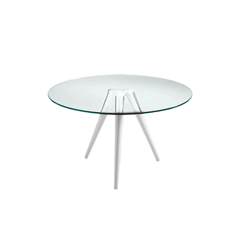 Tonelli - Unity table white legs extraclear glass Top d110