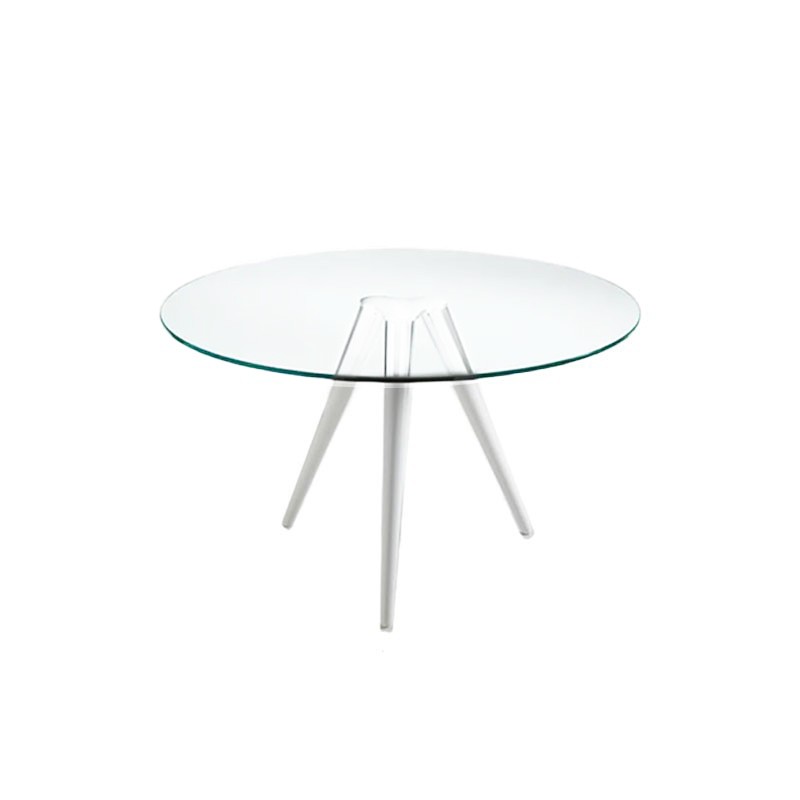 Tonelli - Unity table white legs transparent glass Top d110