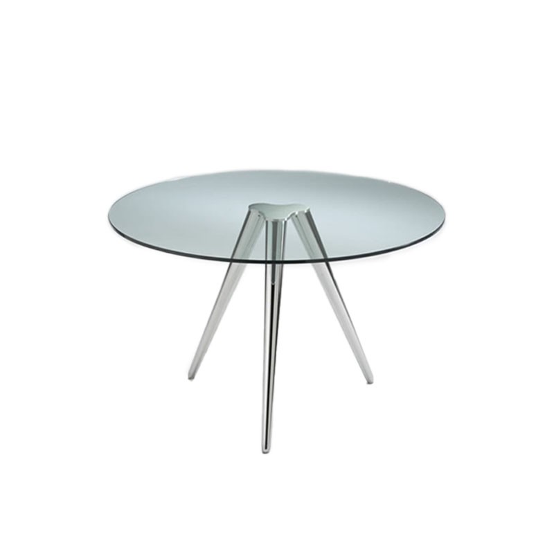 Tonelli - Unity table chrome legs extraclear glass Top d120