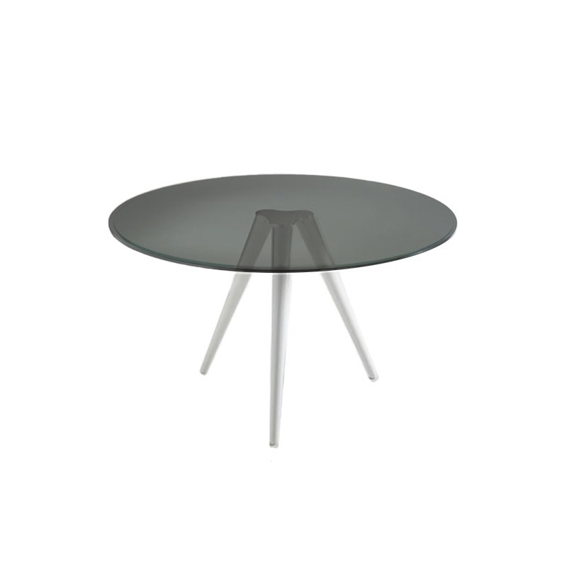 Tonelli - Unity table white legs smoked glass Top d120