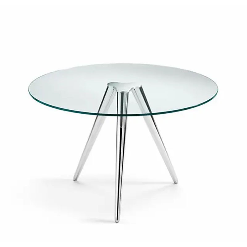 Tonelli - Unity table chrome legs trasparent glass Top d130