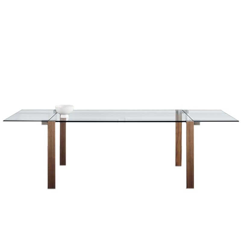Tonelli - Livingstone Wood table trasparent glass top with transparent extension leaves 180x90