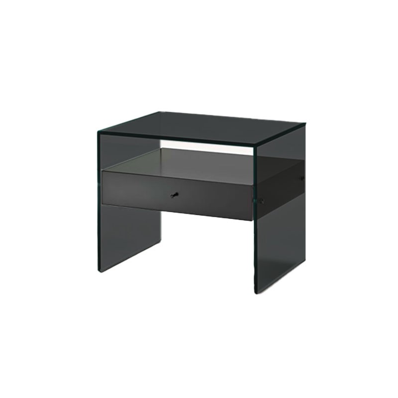 Tonelli - Secret bed side table trasparent glass lacquered black drawer