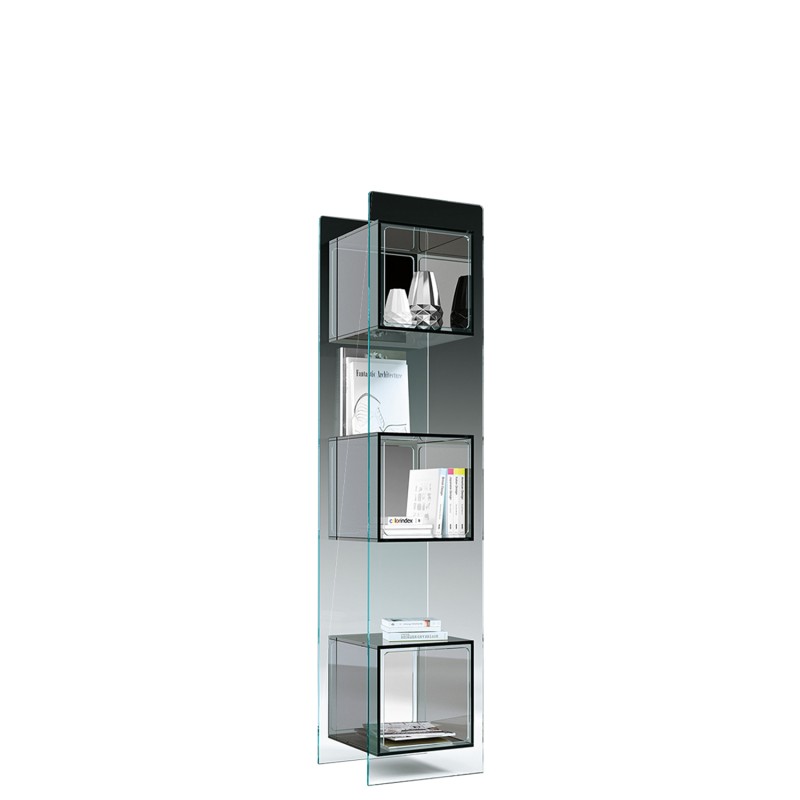 Fiam - Magique Totem Display cabinet in extralight glass structure and smoked grey glass container