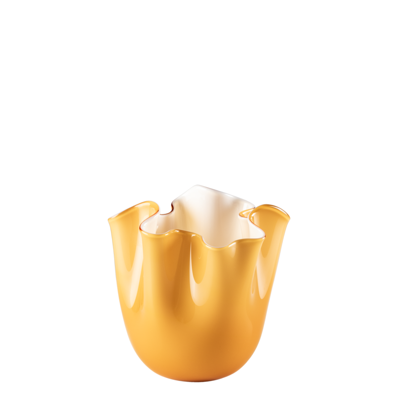 Venini - Vaso Fazzoletto Bicolore ambra interno lattimo h13