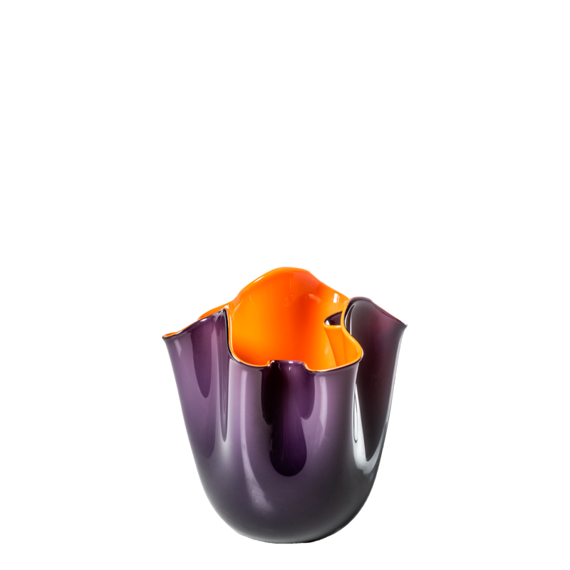 Venini - Fazzoletto Bicolour h13 indigo/orange inside vase