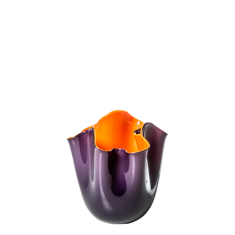 Venini - Vaso Fazzoletto Bicolore indaco interno arancio h13