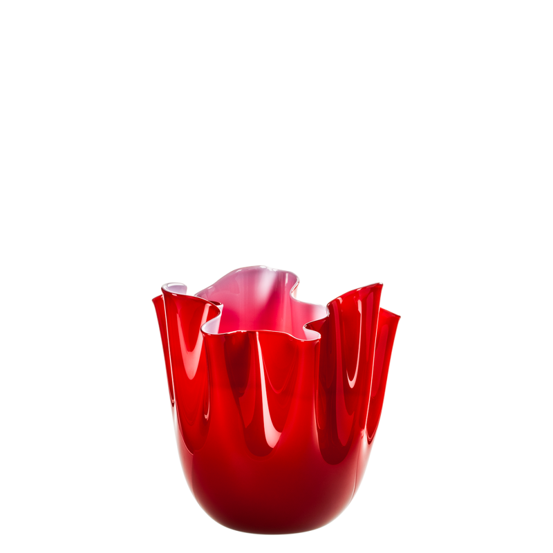 Venini - Fazzoletto Bicolour h13 red/opaque pink inside vase