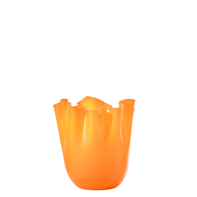 Venini - Fazzoletto Opalino h13 orange sandblasted vase