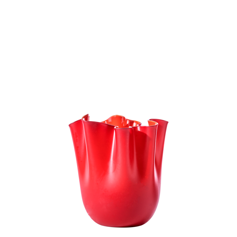 Venini - Fazzoletto Opalino h13 red sandblasted vase