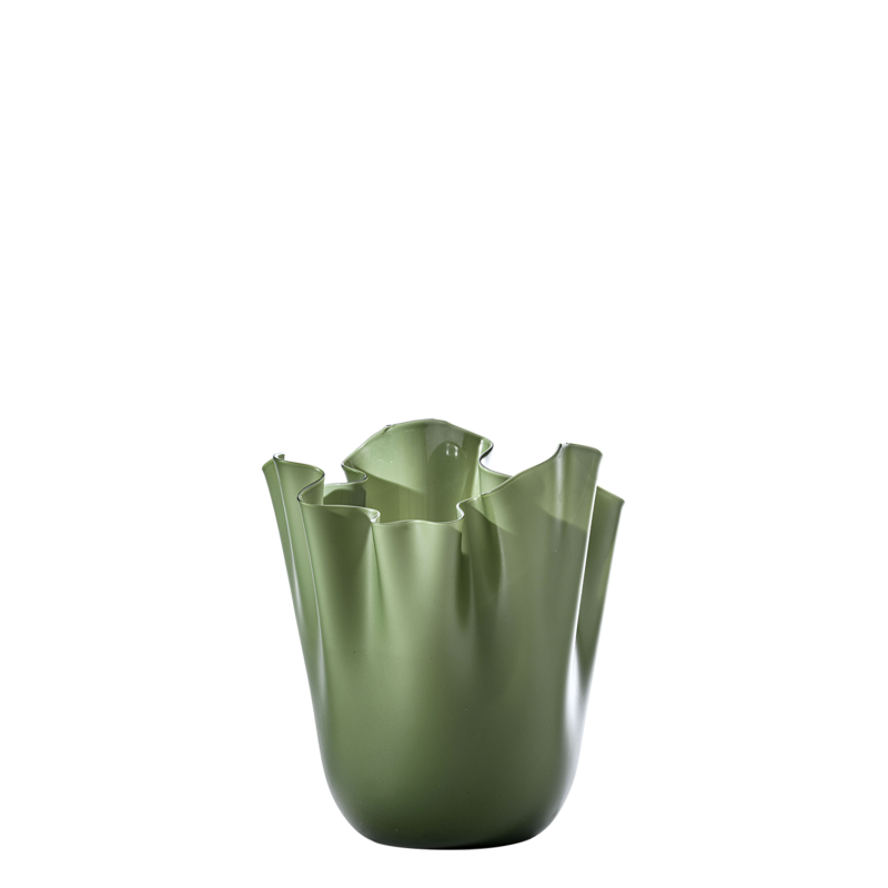 Venini - Fazzoletto Opalino h13 apple green sandblasted vase