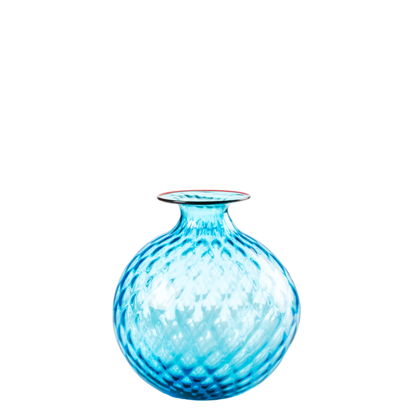 Venini - Monofiore Balloton h16 AQUAMARINE/RED thread vase