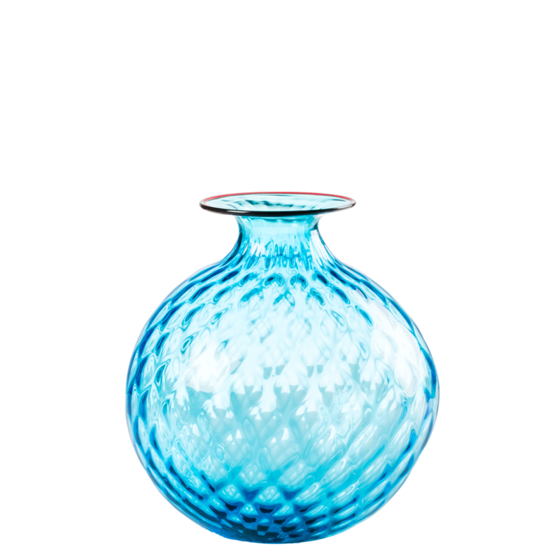 Venini - Monofiore Balloton h24 AQUAMARINE/RED thread vase