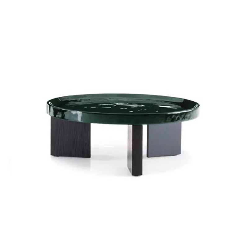 Minotti - Louver D90 coffee table malachite lacquered top