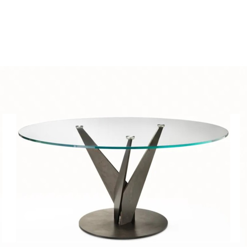 Fiam - Epsylon table base in burnished brass and top in transparent glass D140