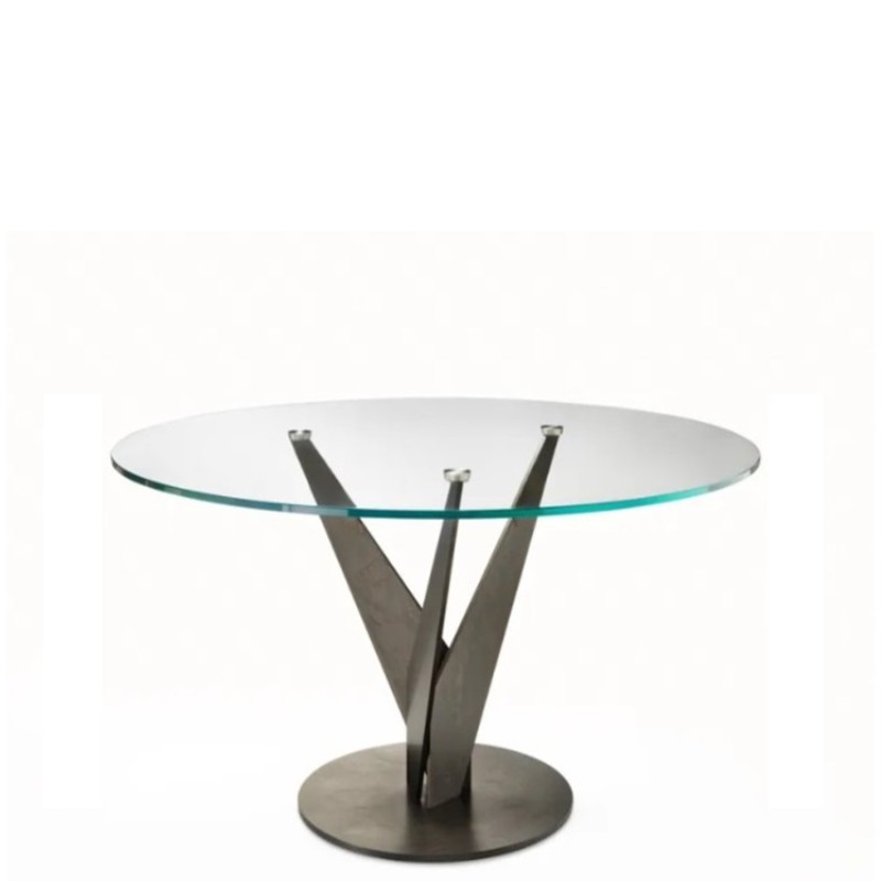 Fiam - Epsylon table base in burnished brass and top in transparent glass D120