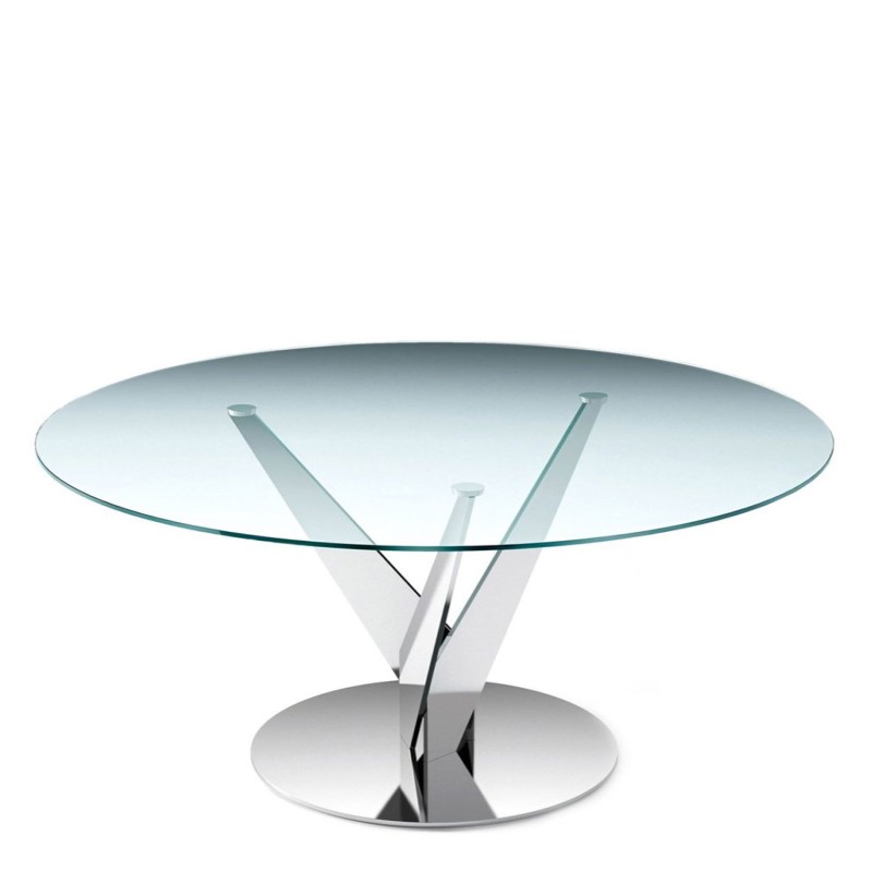 Fiam - Epsylon table base in cloudy metal and top in transparent glass D160