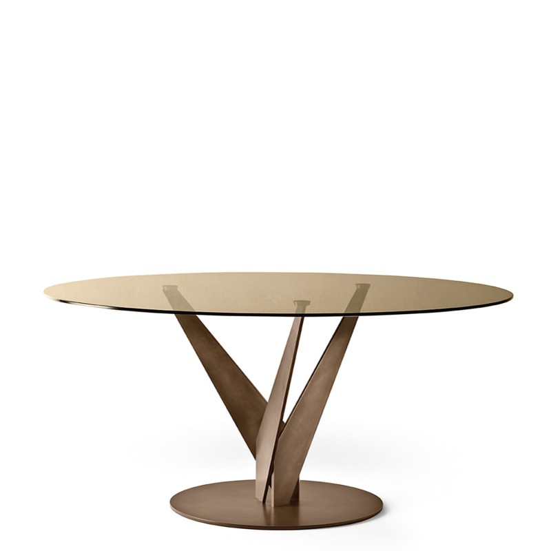 Fiam - Epsylon table base in burnished brass and top in bronze glass D140