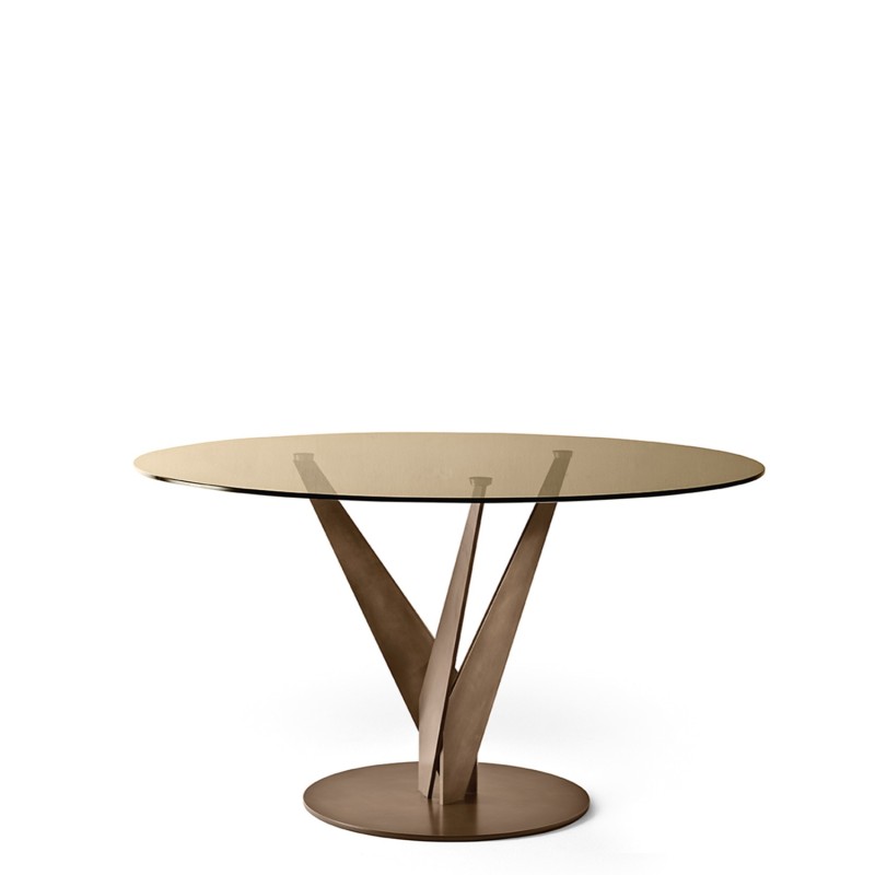 Fiam - Epsylon table base in burnished brass and top in bronze glass D120