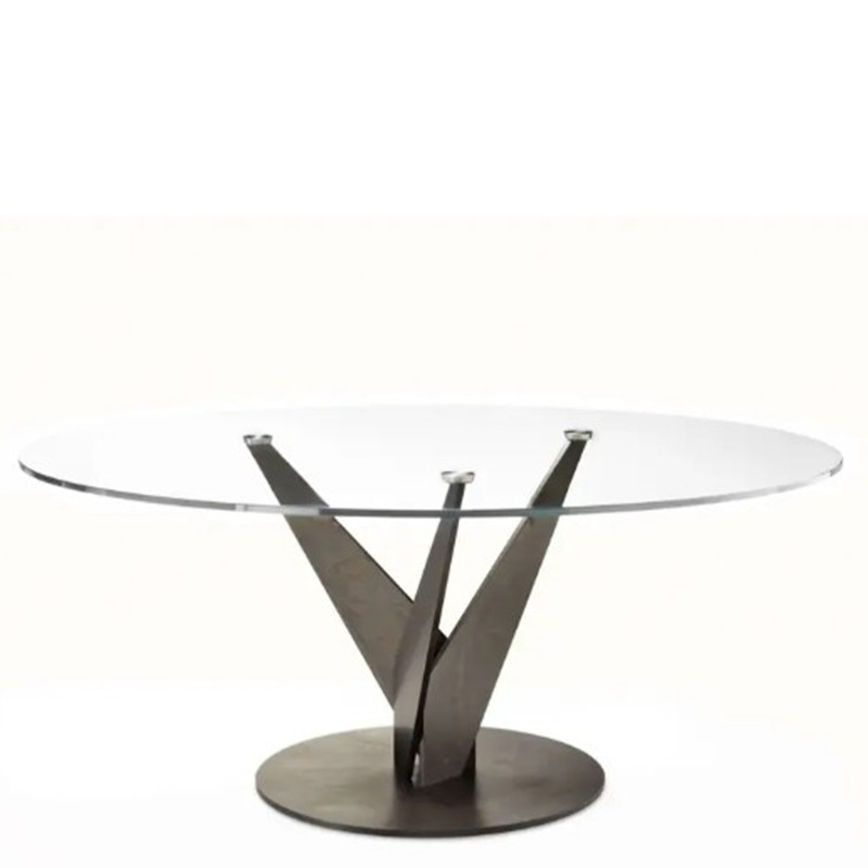 Fiam - Epsylon table base in burnished brass and top in extralight glass D160