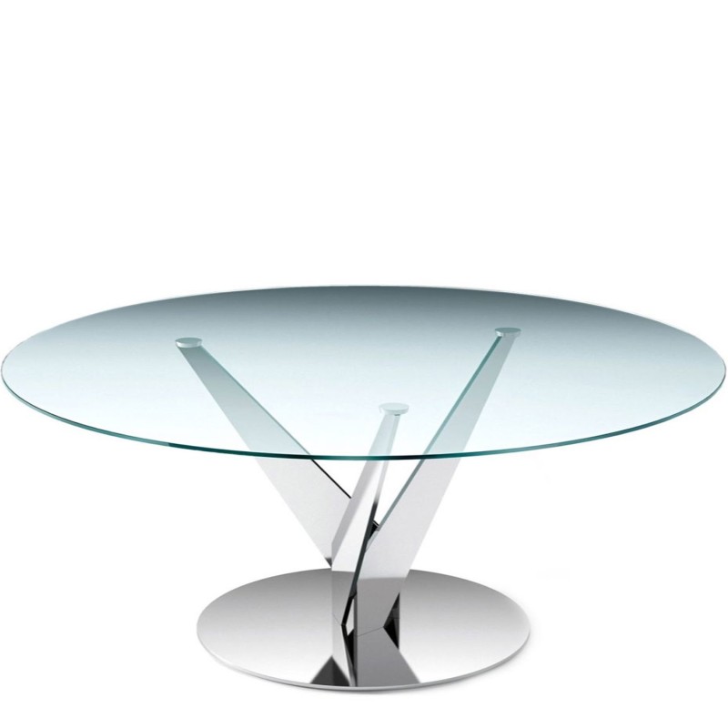 Fiam - Epsylon table base in cloudy metal and top in transparent glass D180