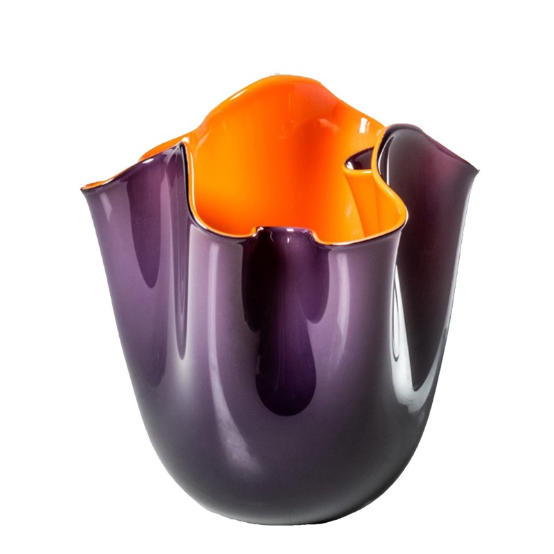 Venini - Vaso Fazzoletto Bicolore indaco interno arancio H24