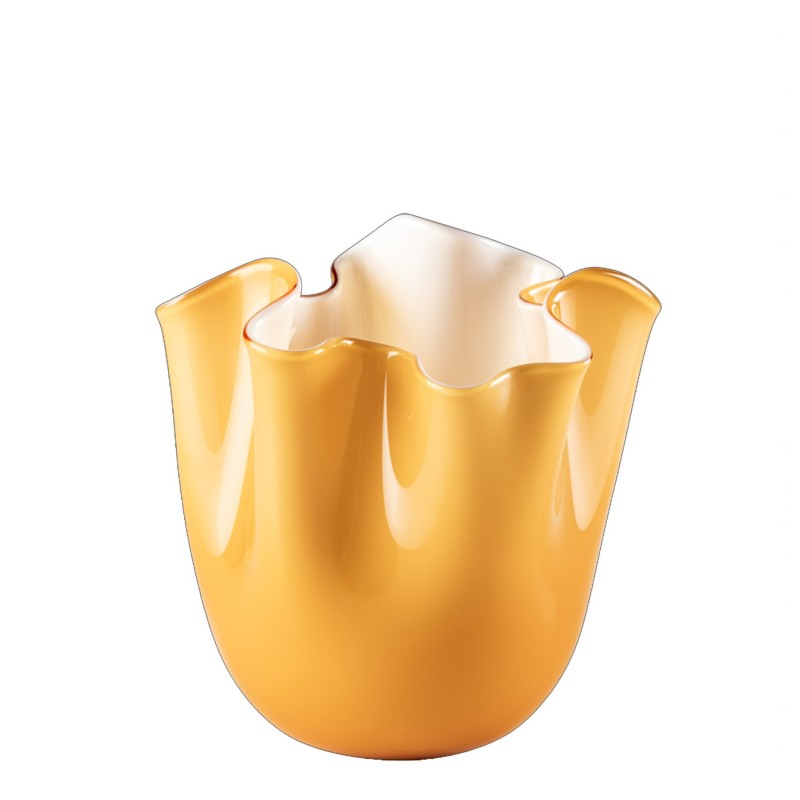 Venini - Fazzoletto Bicolour H13 amber/milk white inside vase