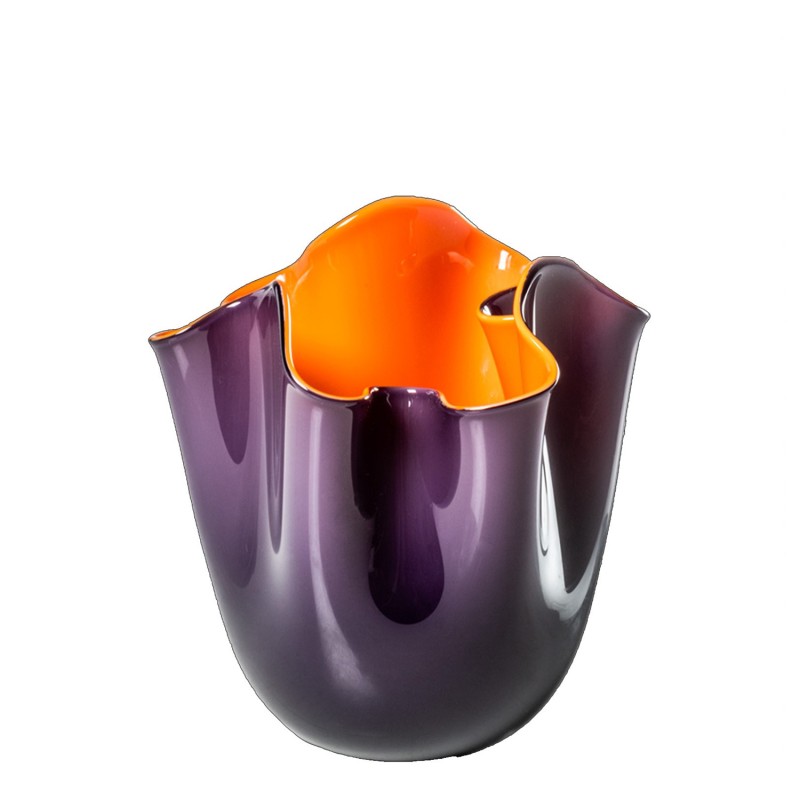 Venini - Vaso Fazzoletto Bicolore indaco interno arancio H13